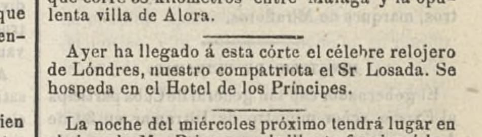 Ritaglio di stampa da El Pensamiento Español, 21 settembre 1863 — José Rodríguez Losada, Hotel de la Paz